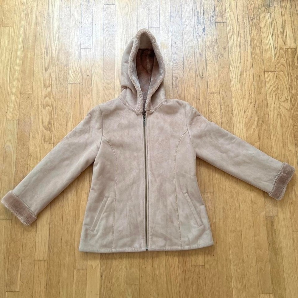 Marvin Richards Tan Faux Shearling Hooded Jacket Women's M Winter Coat